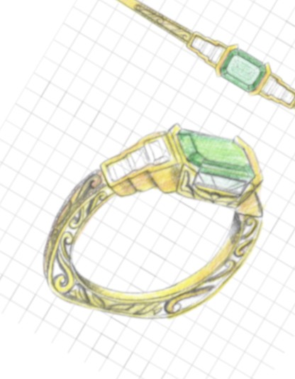 Sketches of an emerald ring