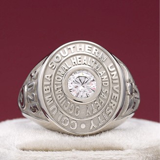 Round class ring with diamond center stone