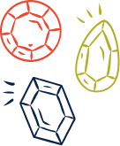 Illustration of three gemstones